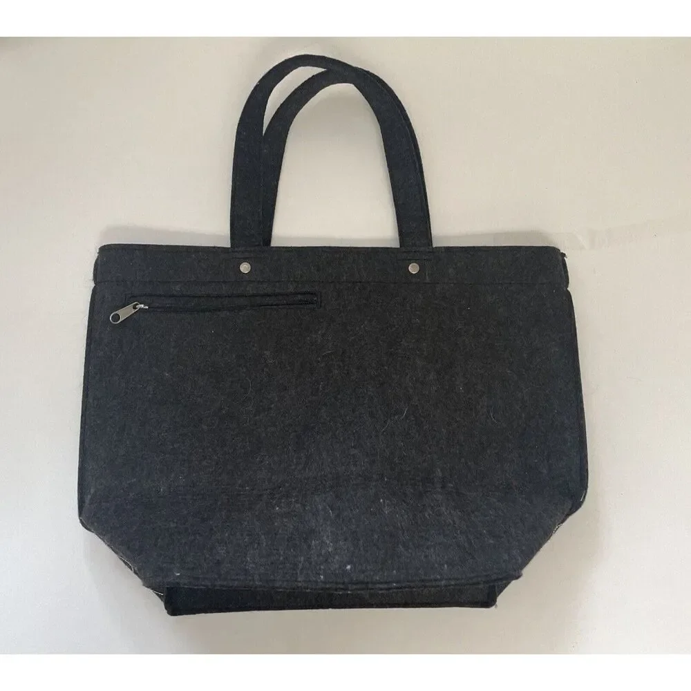 VGUC Felted Grey Handbag, Flower‎ Motif, Double strap Handle